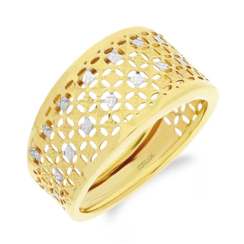 Pierścionek złoty blaszka kratka próba 375