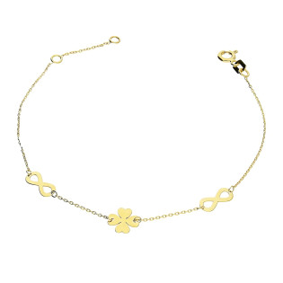 Złota Bransoletka Koniczyna Nieskończoność pr. 585 - JubilerSezam.pl