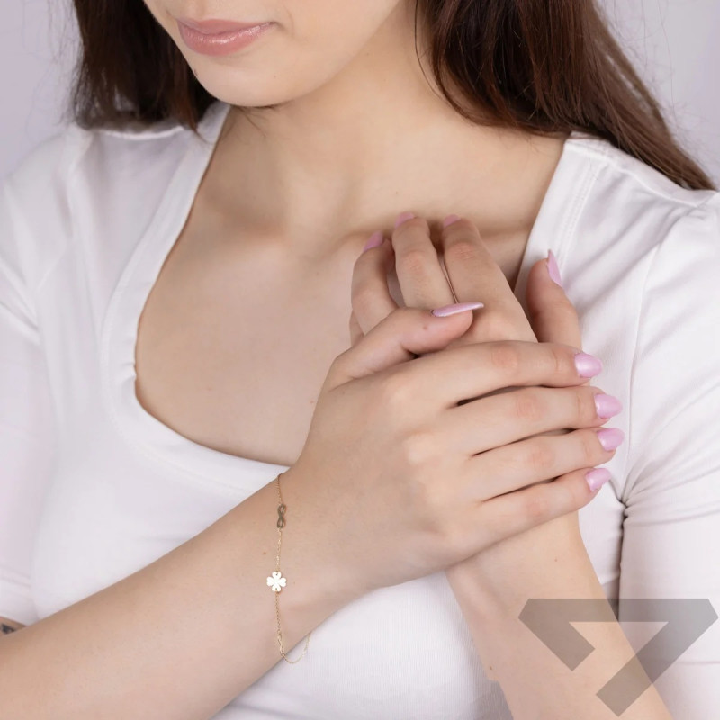 Bransoleta złota koniczyna z symbolem nieskończoności