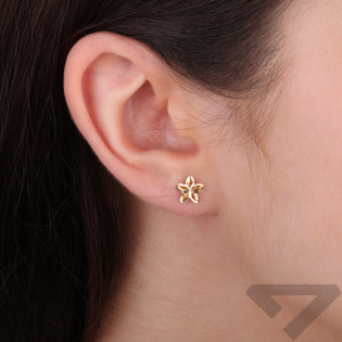 Kolczyki złote przestrzenne kwiatek grawerowany próba 585