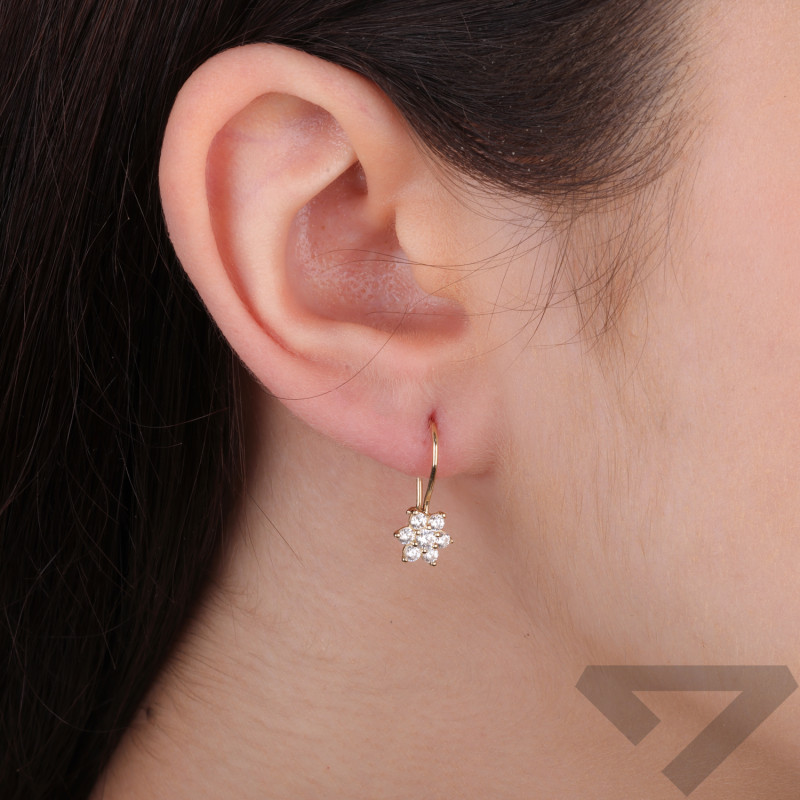 Kolczyki złote dla dziewczynki kwiatuszki z cyrkoniami próba 585