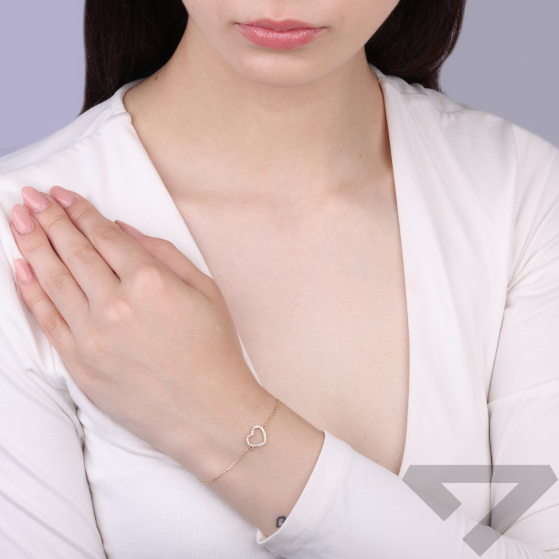 Bransoleta złota serce z cyrkoniami