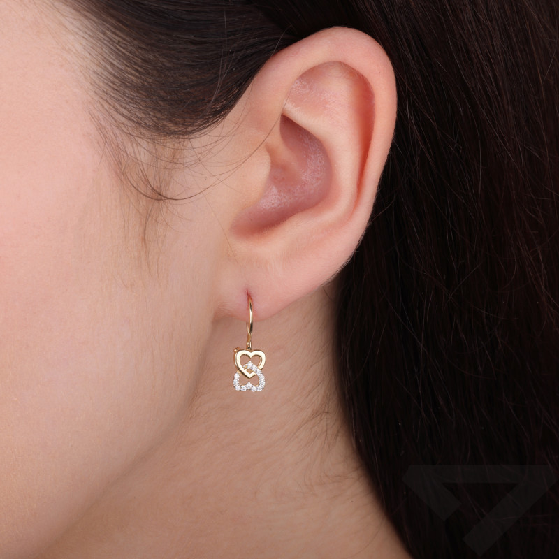 Kolczyki złote złoczone serce gładkie i z cyrkoniami próba 585