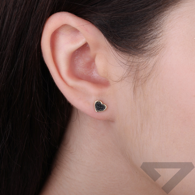 Kolczyki złote serce z czarnymi cyrkoniami próba 375