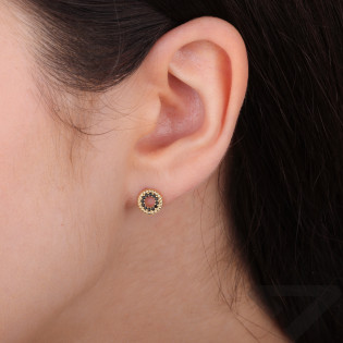 Kolczyki złote oponki z czarną cyrkonią naokoło próba 375