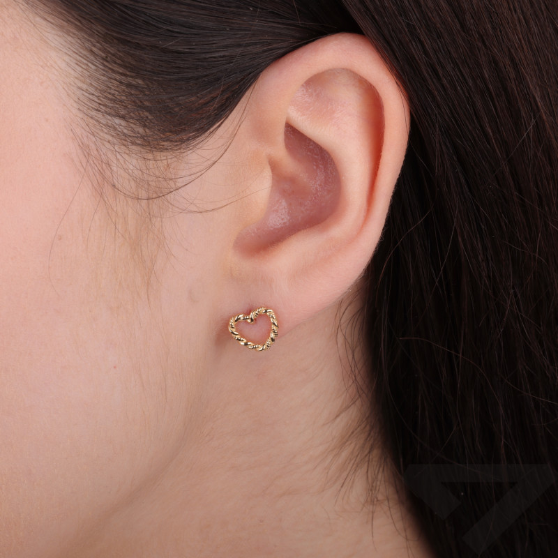 Kolczyki złote serce ramka sznur próba 585