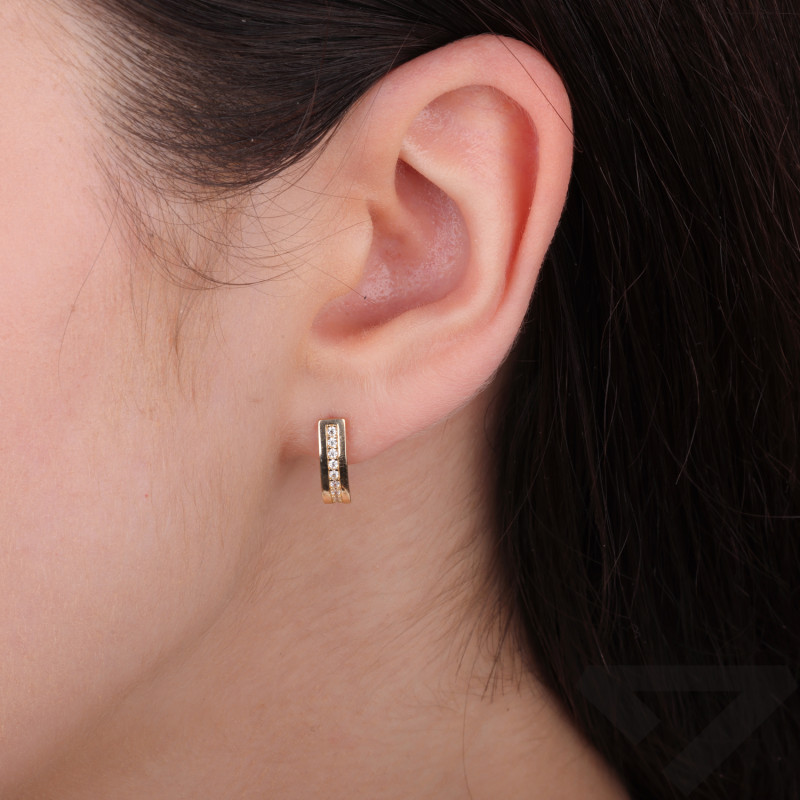 Kolczyki przecinki złote z kolekcji Line z cyrkoniami