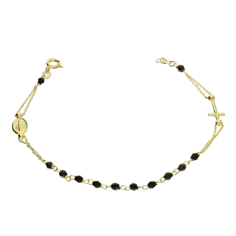 Bransoleta złota różaniec z paciorkami z onyksu jubilerskiego próba 585