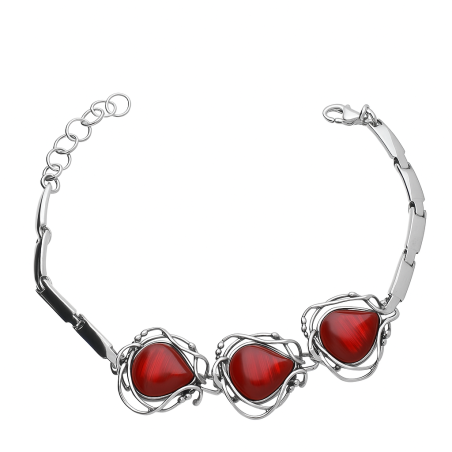Bransoleta srebrna krople z czerwonymi kamieniami