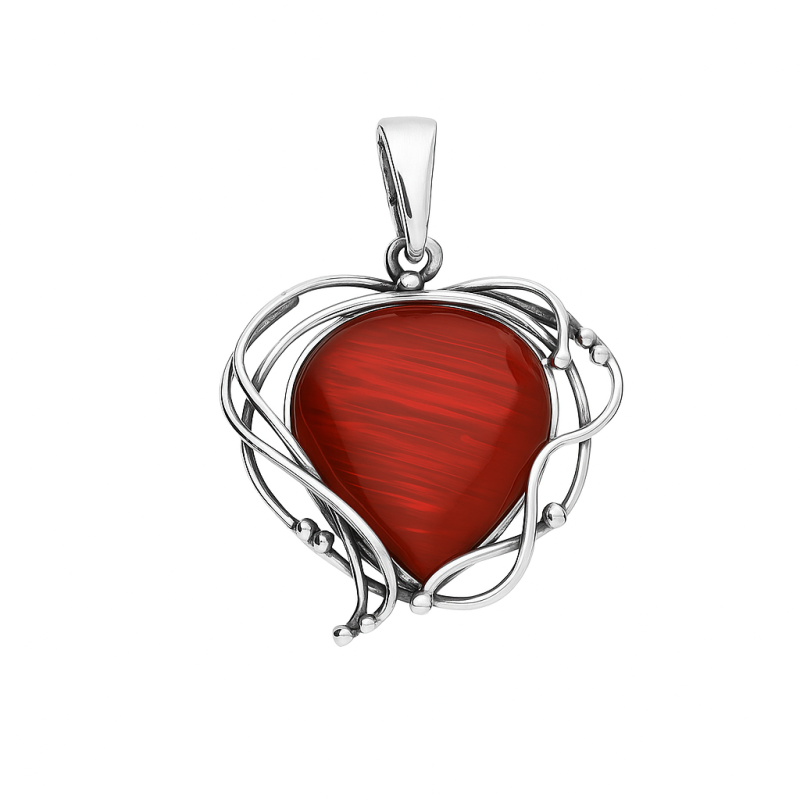 Zawieszka srebrna kropla z czerwonym kamieniem