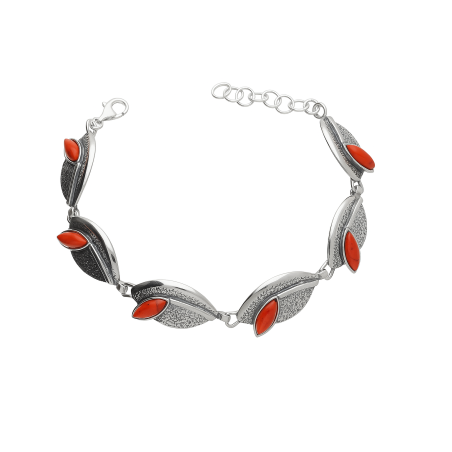 Srebrna Bransoleta Liście z Koralem Jubilerskim - JubilerSezam.pl