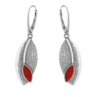 Srebrne Kolczyki Liście z Koralem - JubilerSezam.pl