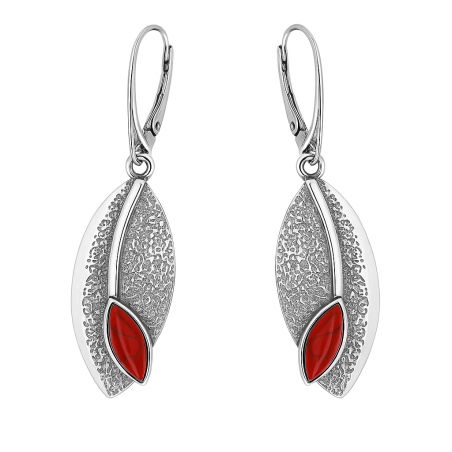 Kolczyki srebrne liść z koralem jubilerskim