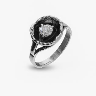 Pierścionek srebrny kwiat z cyrkonią