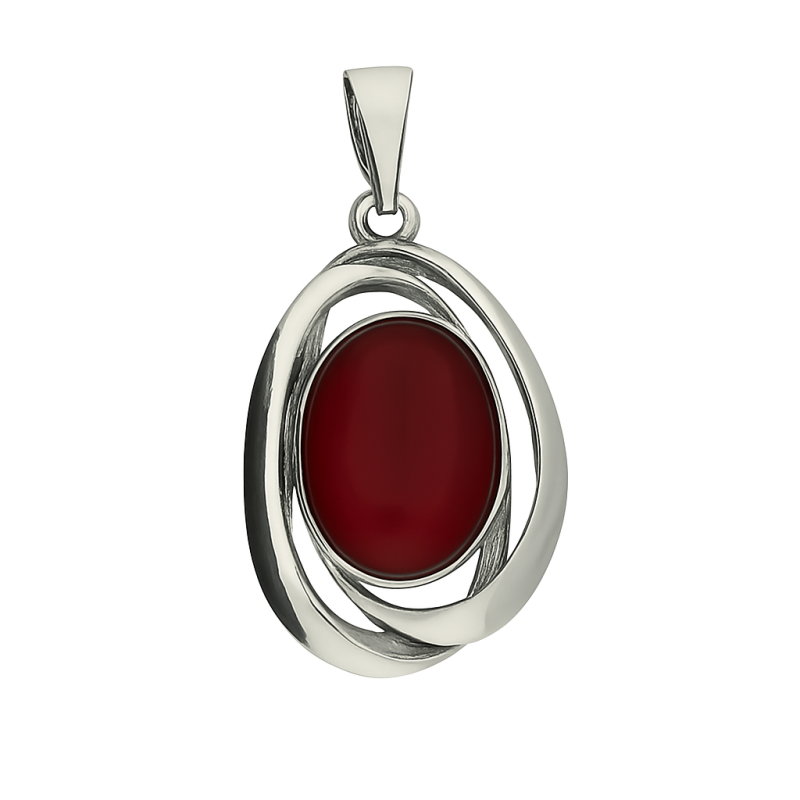 Zawieszka srebrna owal z czerwonym kamieniem