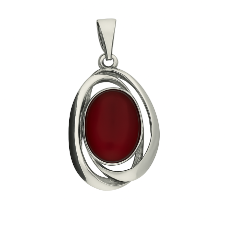 Zawieszka srebrna owal z czerwonym kamieniem