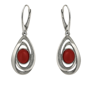 Kolczyki srebrne owal z czerwonym kamieniem