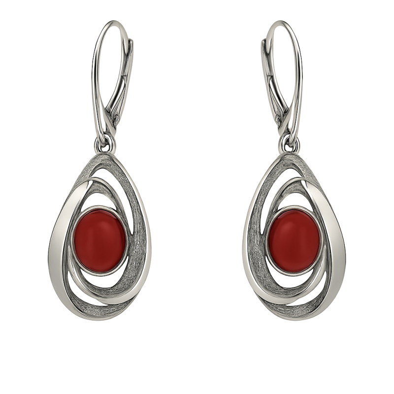 Kolczyki srebrne owal z czerwonym kamieniem