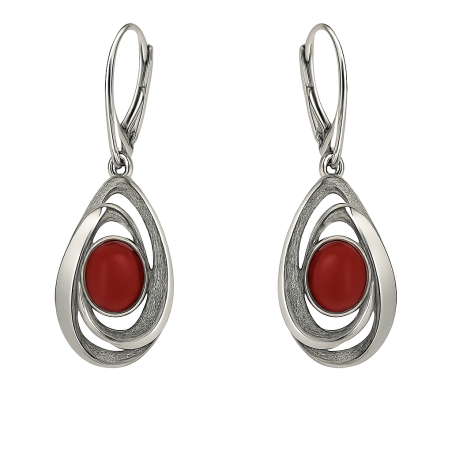 Kolczyki srebrne owal z czerwonym kamieniem