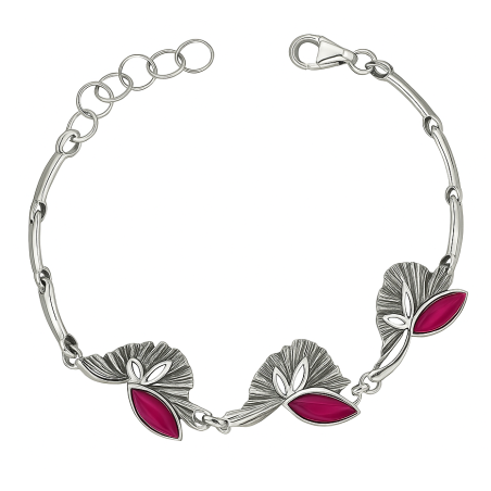 Bransoleta srebrna wachlarze z malinowymi kamieniami