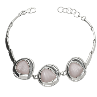 Bransoleta srebrna krople z jasno-różowymi kamieniami