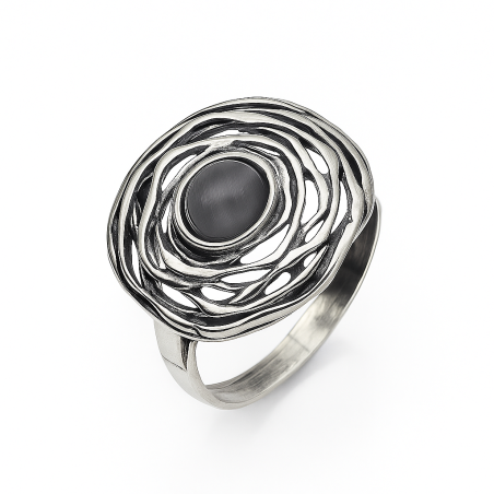 Pierścionek srebrny kwiat z szarym kamieniem