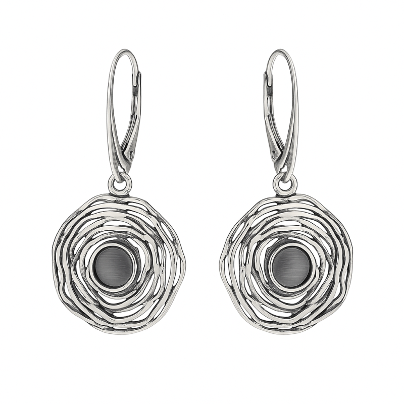 Kolczyki srebrne kwiat z szarym kamieniem