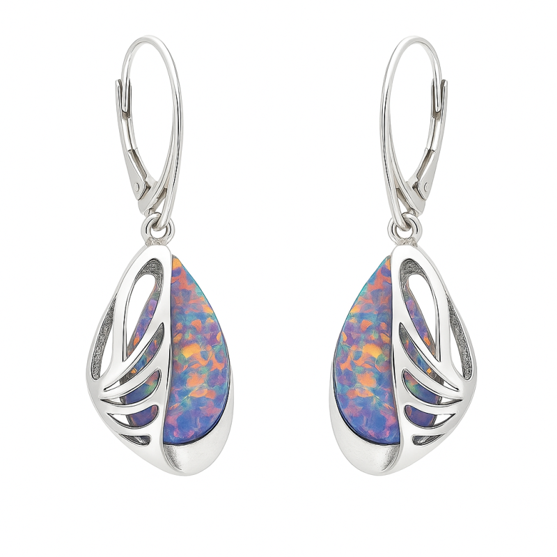 Kolczyki srebrne z ciemno-niebieskim opalem