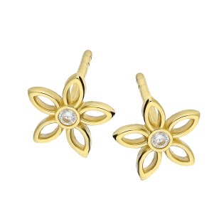 Złote kolczyki kwiatuszki z cyrkonią pr. 585 - JubilerSezam.pl