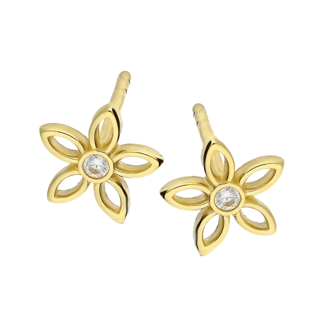 Kolczyki złote kwiatek z cyrkonią w środku