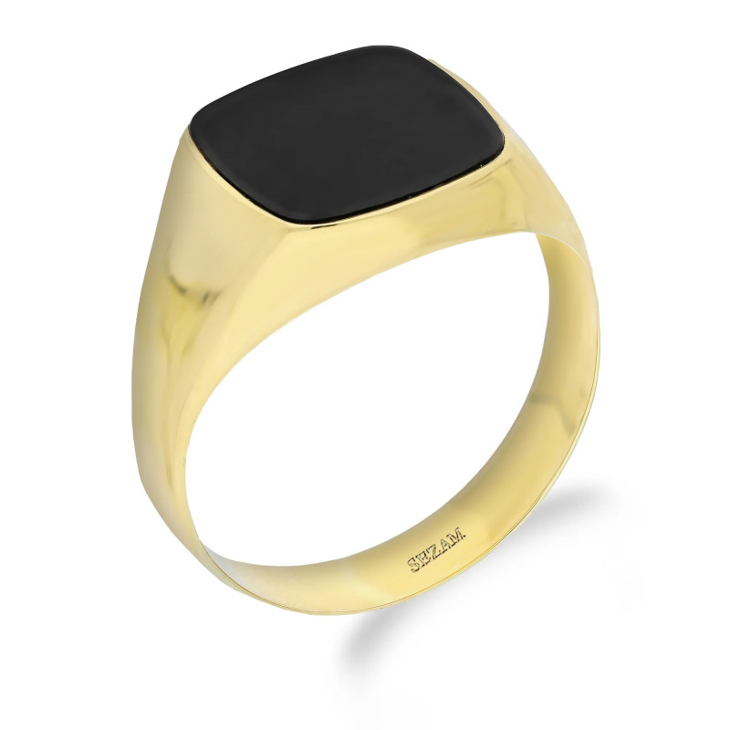 Sygnet kwadrat obły z onyksem jubilerskim