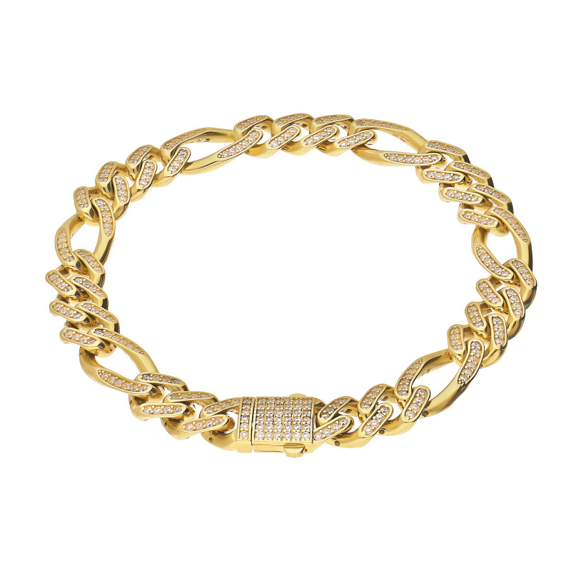 Bransoleta złota figaro z białymi cyrkoniami