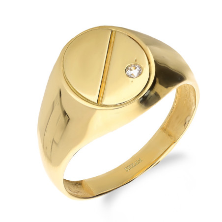 Sygnet złoty owal z białą cyrkonią