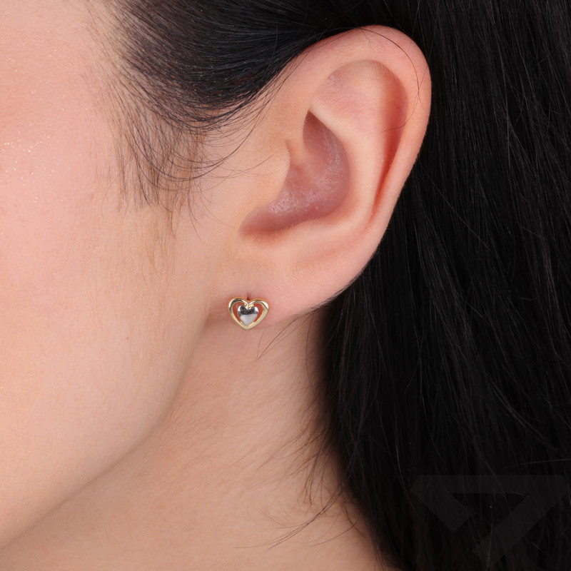 Kolczyki złote serce w sercu dwa kolory próba 375