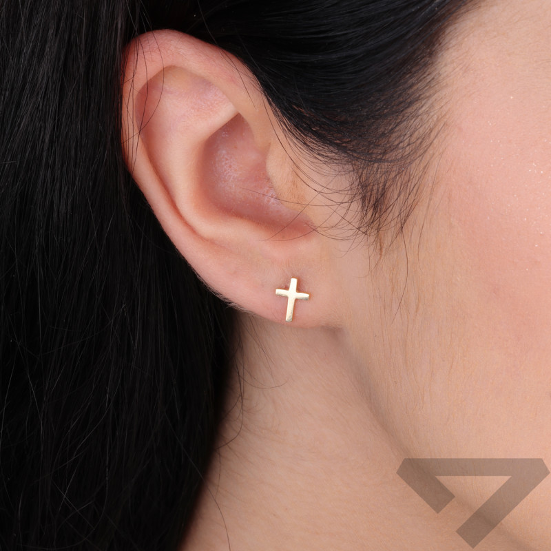 Kolczyki złote krzyżyk blask zapinane na sztyft próba 375