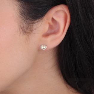 Kolczyki złote łamane serce w sercu z cyrkoniami próba 375