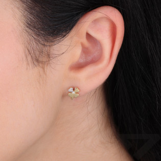 Kolczyki złote koniczyna z łodygą z cyrkoniami próba 375