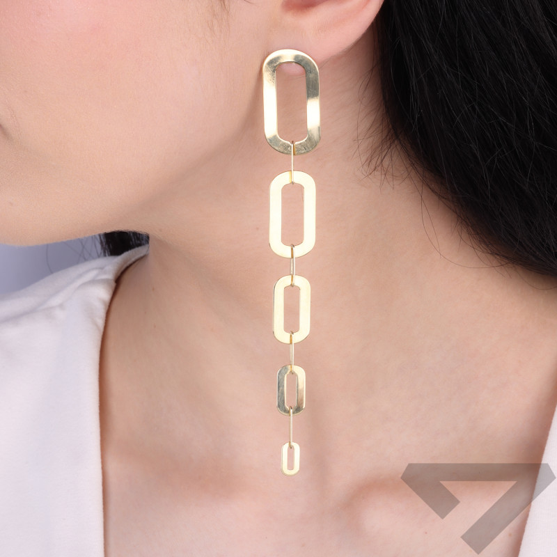 Kolczyki wiszące srebrne pozłacane owalne ogniwa