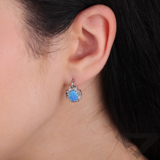 Srebrne kolczyki z opalem niebieskim i cyrkoniami - JubilerSezam.pl