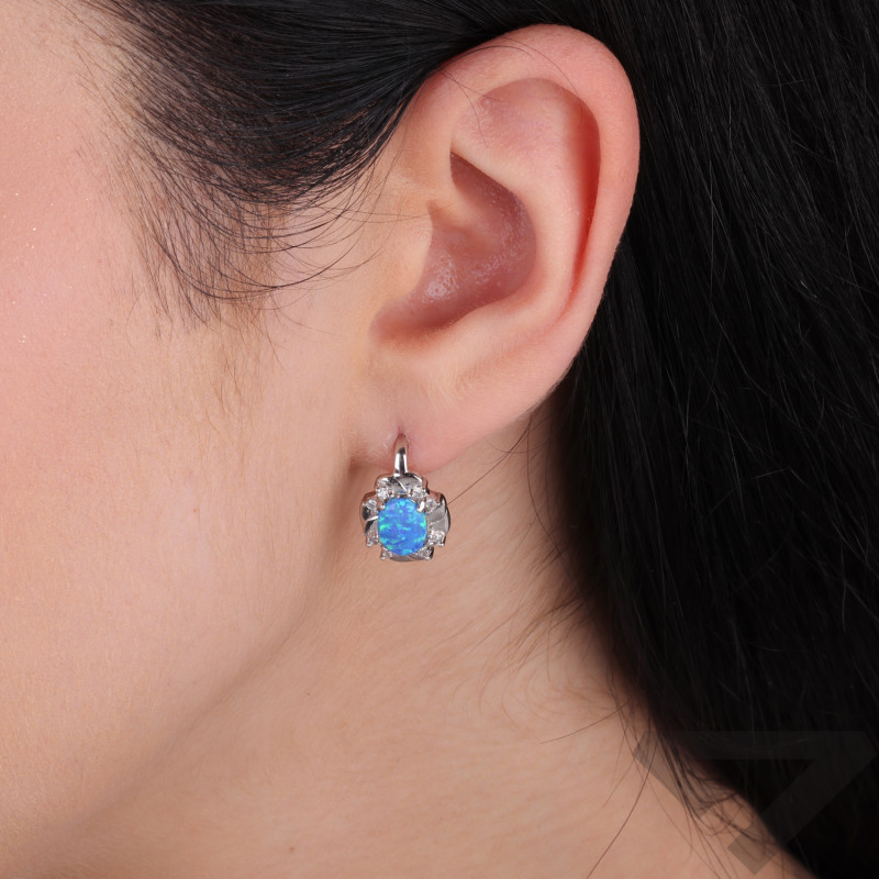 Srebrne kolczyki z opalem niebieskim i cyrkoniami - JubilerSezam.pl