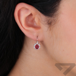 Kolczyki markiza kwiat z cyrkonią różową