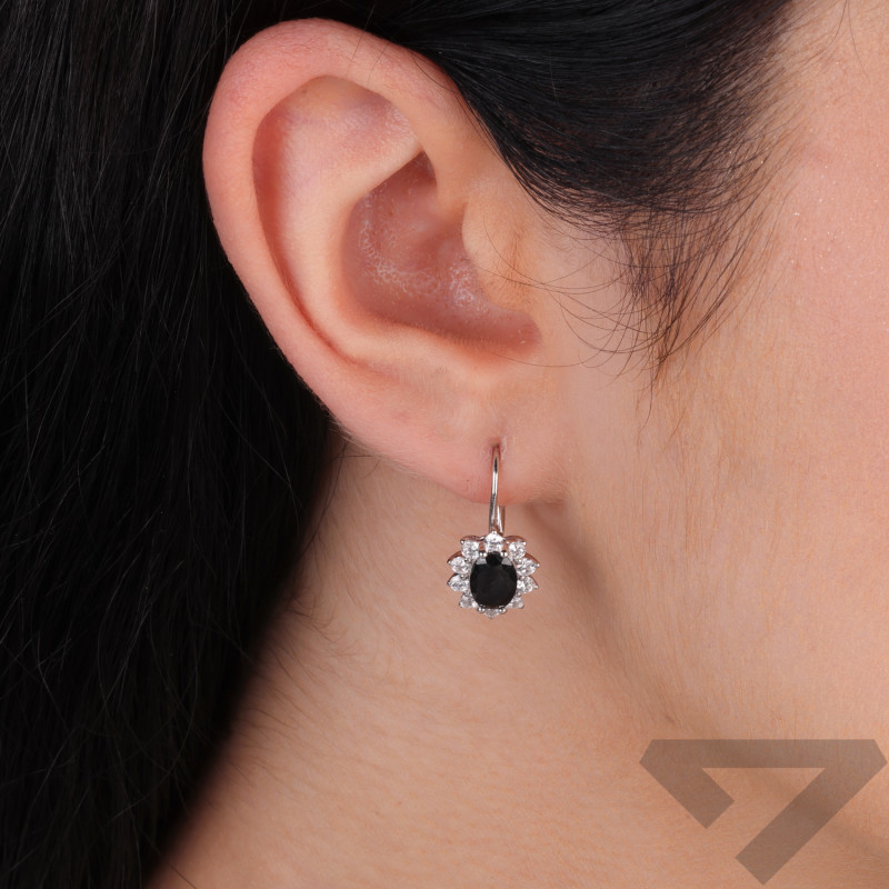 Kolczyki srebrne markiza kwiat z czarną cyrkonią