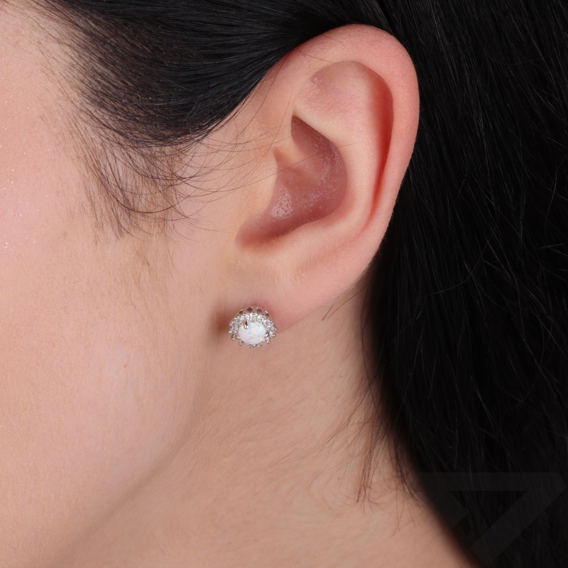 Kolczyki srebrne Markiza okrągła z opalem białym jubilerskim