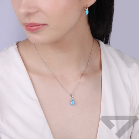 Komplet srebrny z kamieniem jubilerskim opalem niebieskim