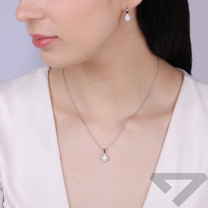 Srebrny Komplet z Opalem i Cyrkoniami - JubilerSezam.pl