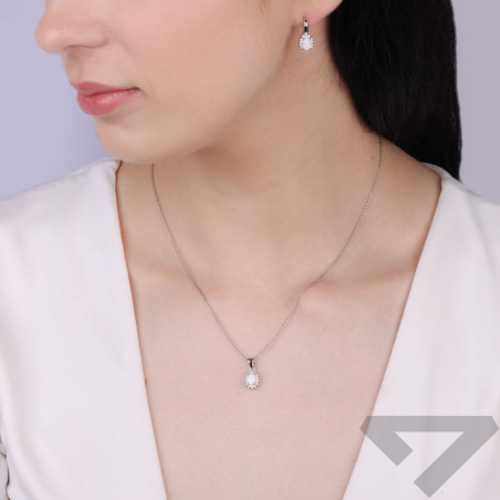 Komplet srebrny z cyrkoniami i opalem białym jubilerskim