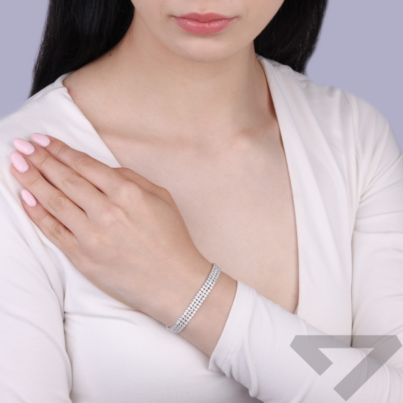 Bransoleta srebrna oprawa tennis trzy rzędy cyrkonii