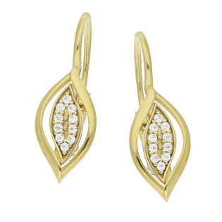 Kolczyki złote łezka ramka z białymi cyrkoniami