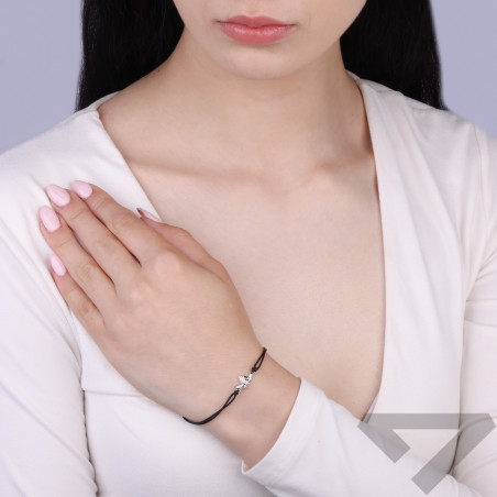 Bransoleta sznurkowa koloru czarnego z motylami ze srebra