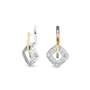 Srebrne Kolczyki Ażurowe Kwadraty ze Złotem - JubilerSezam.pl